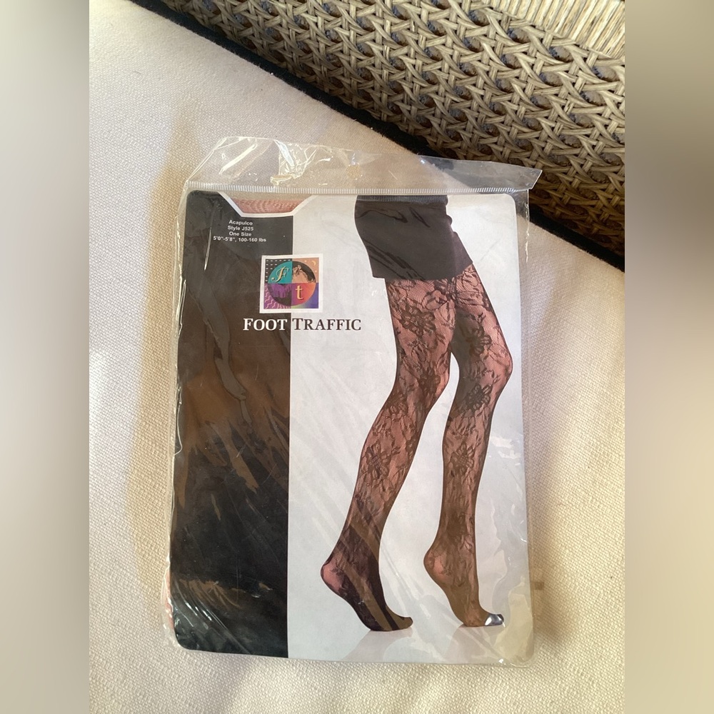 NWT Traffic Black Lace Tights One size